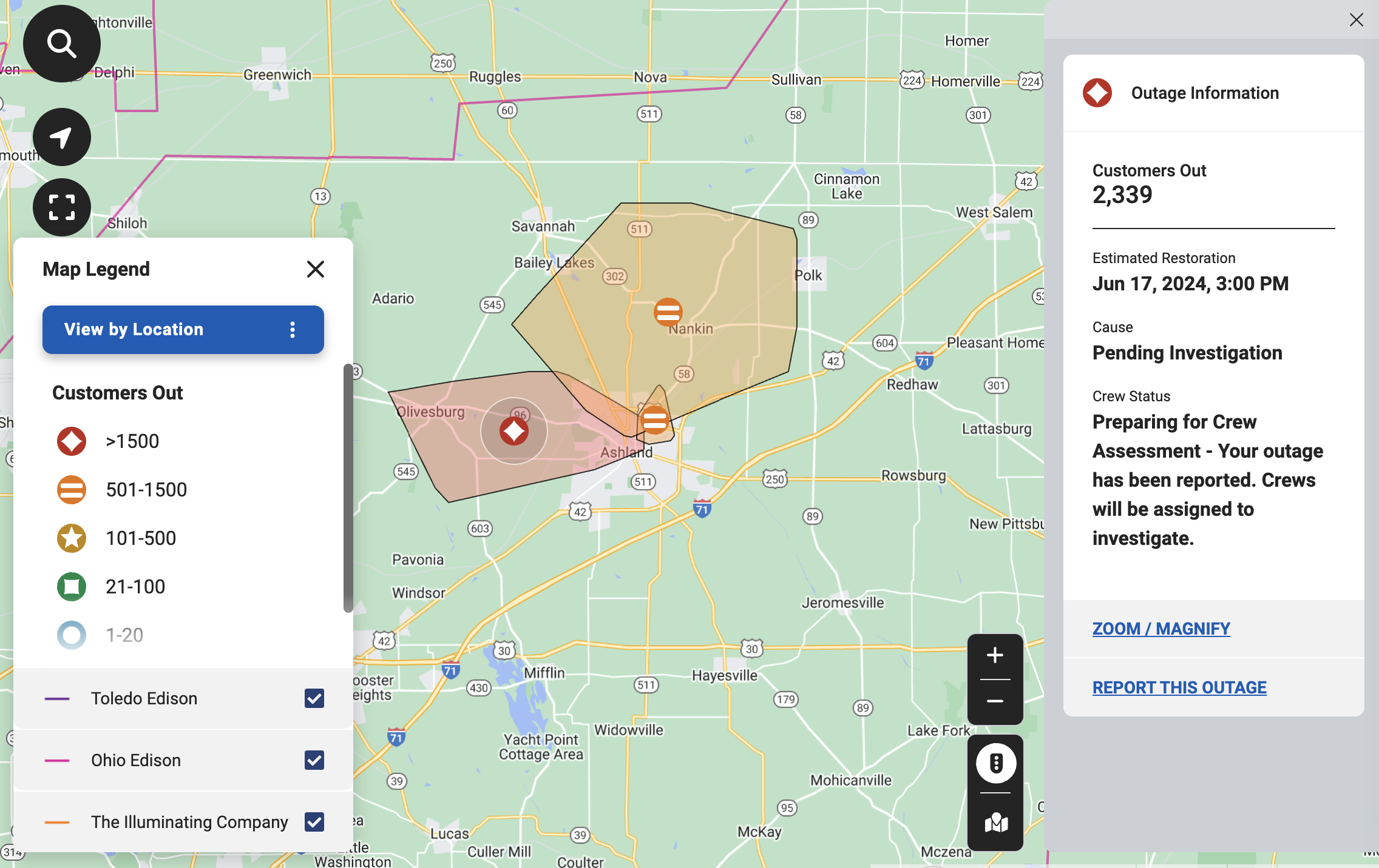 First Energy reports power outage for thousands in Ashland County